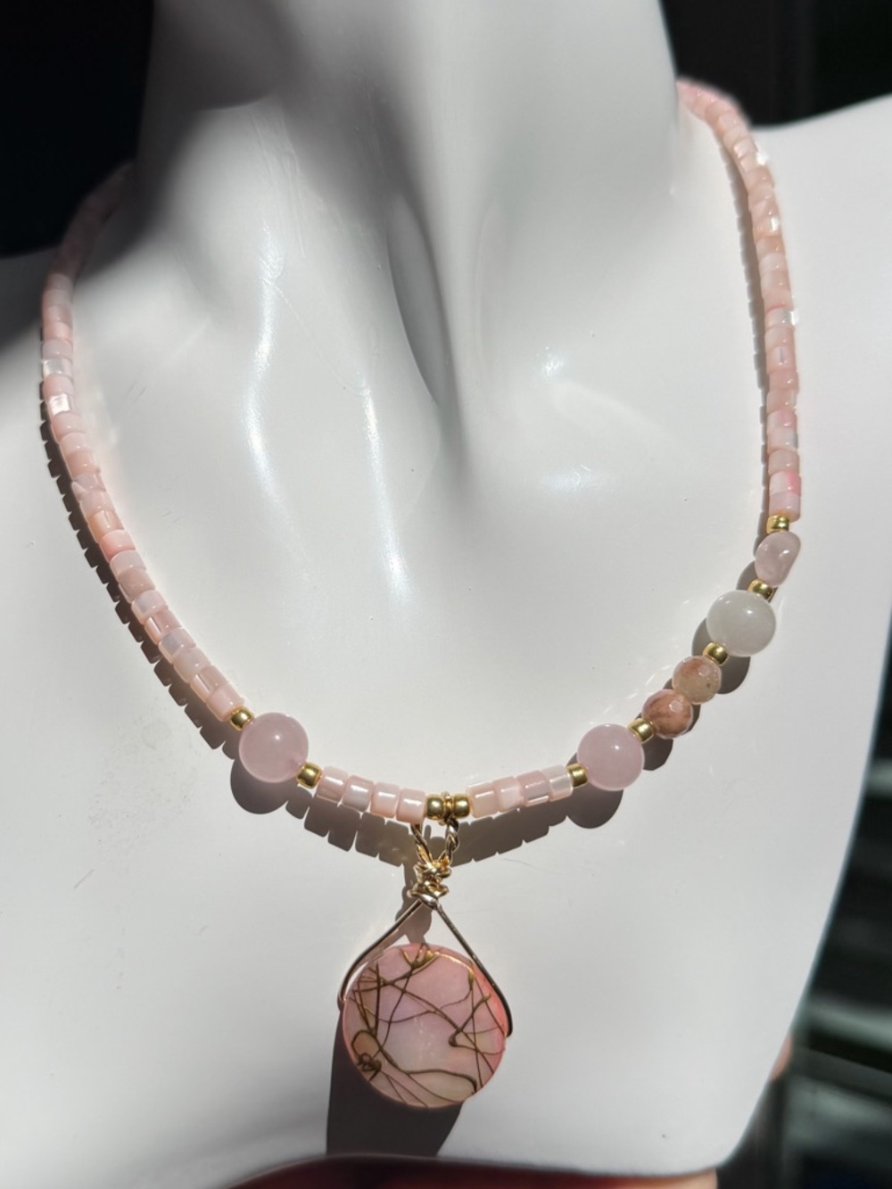 Handcrafted Pink Beaded Pendant Necklace